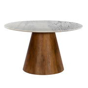 GHomeUK Luxurious White Marble Round Dining Table with Solid Mango Wood Base